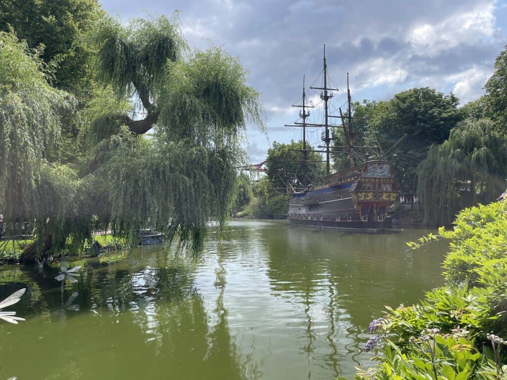 Ship on water at Tivoli Gardens in Copenhagen