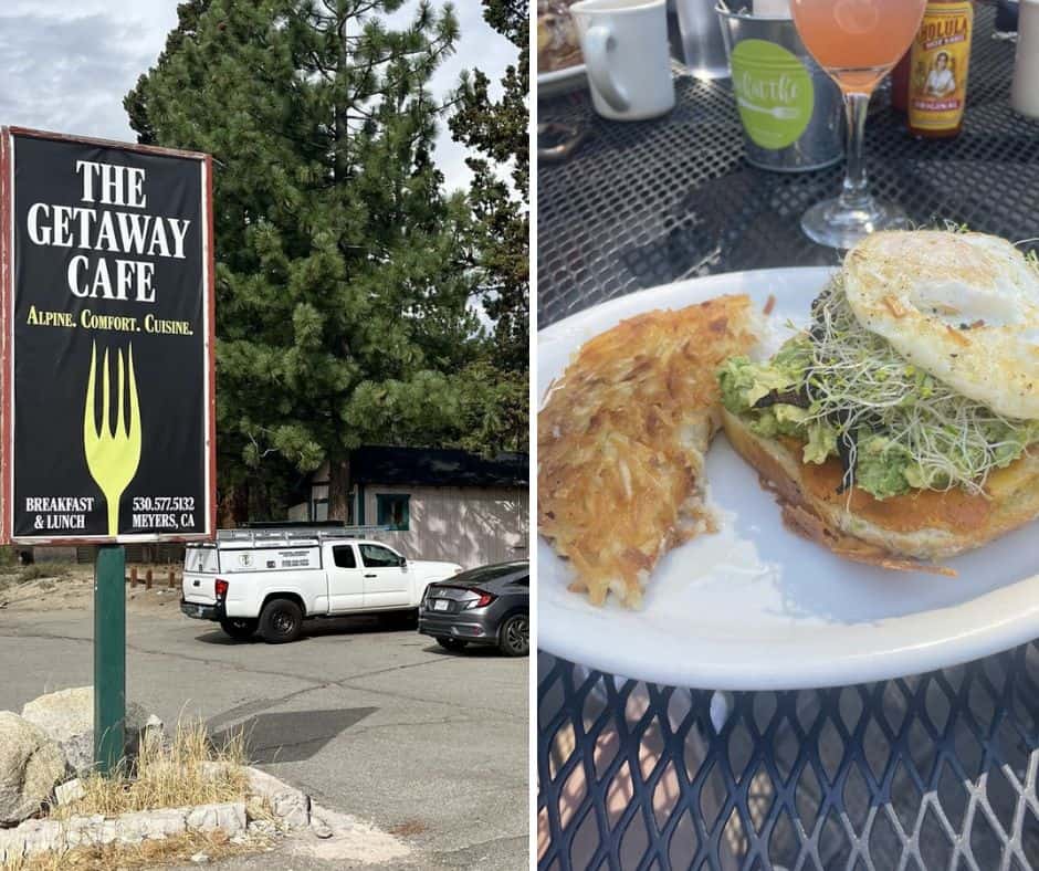 Getaway Cafe Lake Tahoe sign and plate of food
