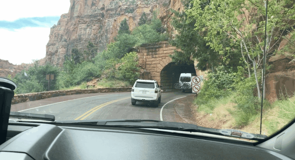 Driving into Mount Carmel tunnel in Zion National Park