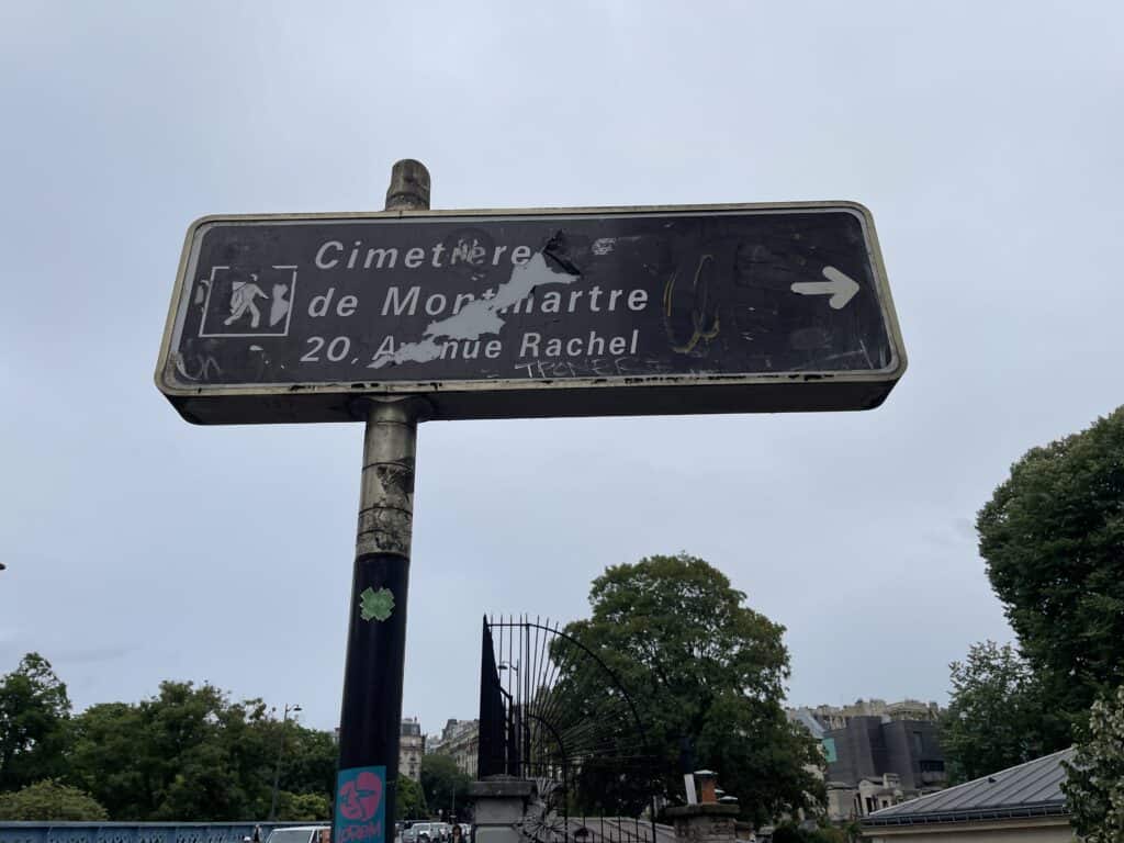 Sign to Montmartre Cemetery in Paris