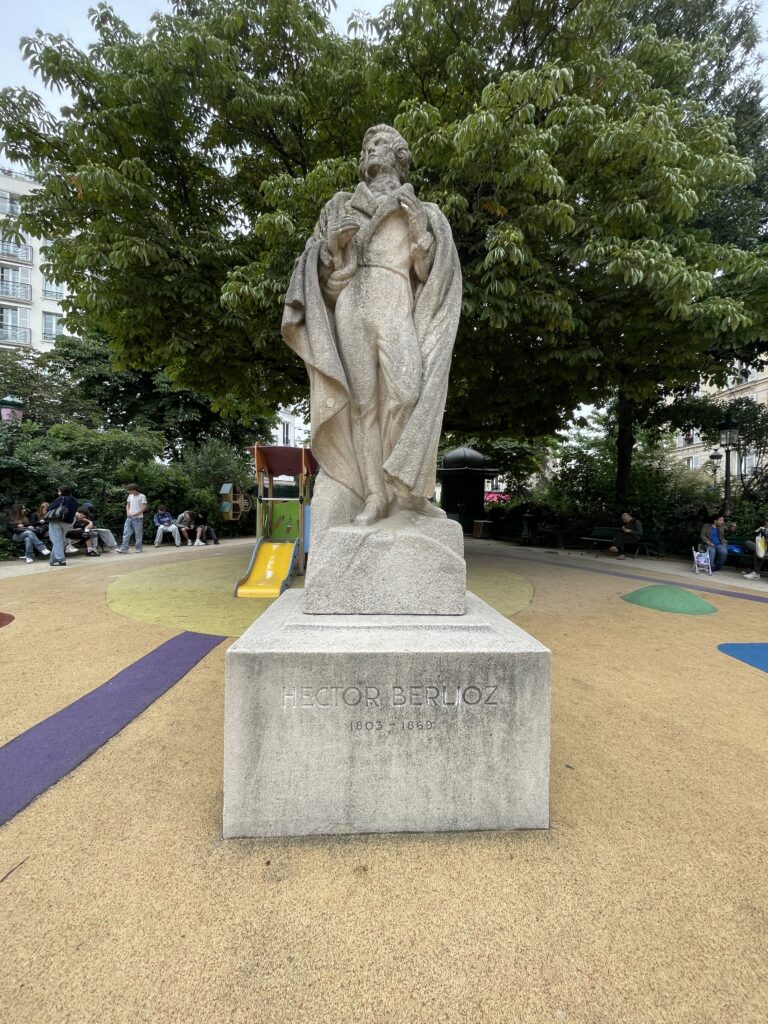 Statue of composer Hector Berlioz in Berlioz Square in Paris