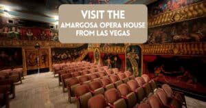 Cover image for blog post about visiting the Amargosa Opera House from Las Vegas - showing theater seats and painted murals