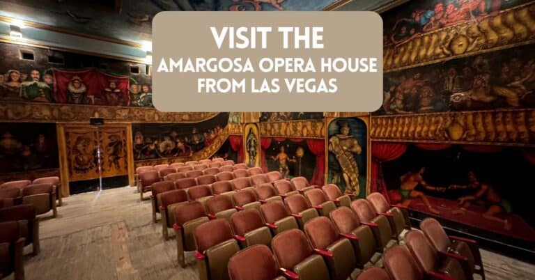 Cover image for blog post about visiting the Amargosa Opera House from Las Vegas - showing theater seats and painted murals