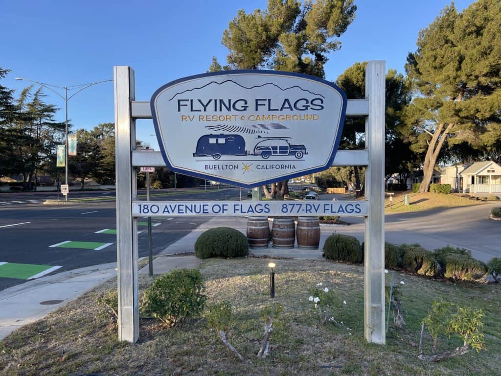 Sign for Flying Flags RV Campground in Buellton