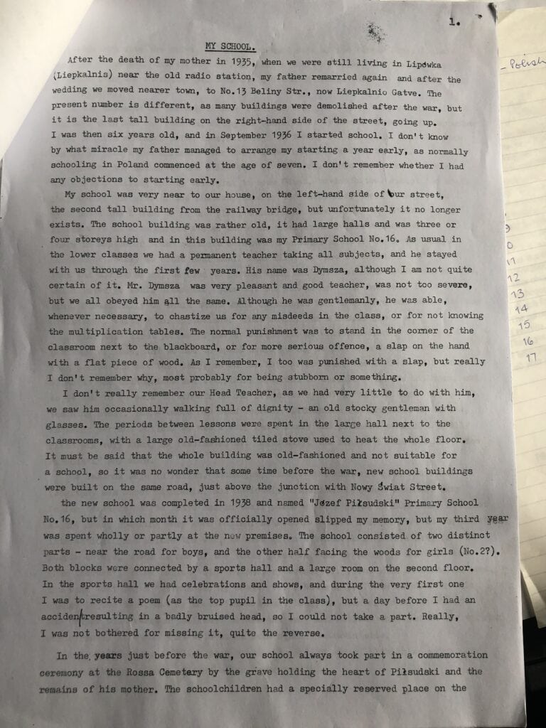 Page 1 of memoir of Stefan Arkadjusz Petrusewicz - from Polish Apprentice archives at RAF Halton