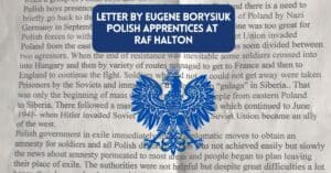 Cover image for blog post article about a letter by Eugene Borysiuk about Polish Apprentices at RAF Halton