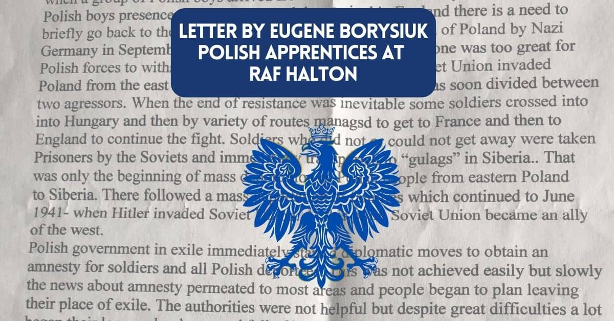 Cover image for blog post article about a letter by Eugene Borysiuk about Polish Apprentices at RAF Halton