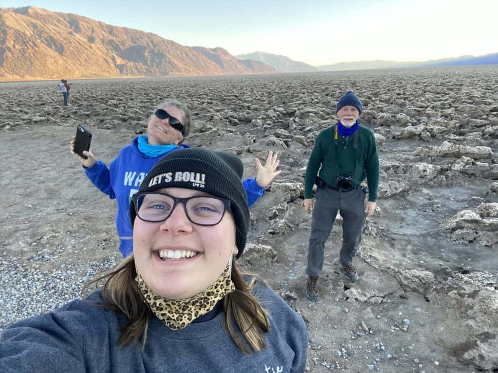Three people visiting Devil's Golf Course